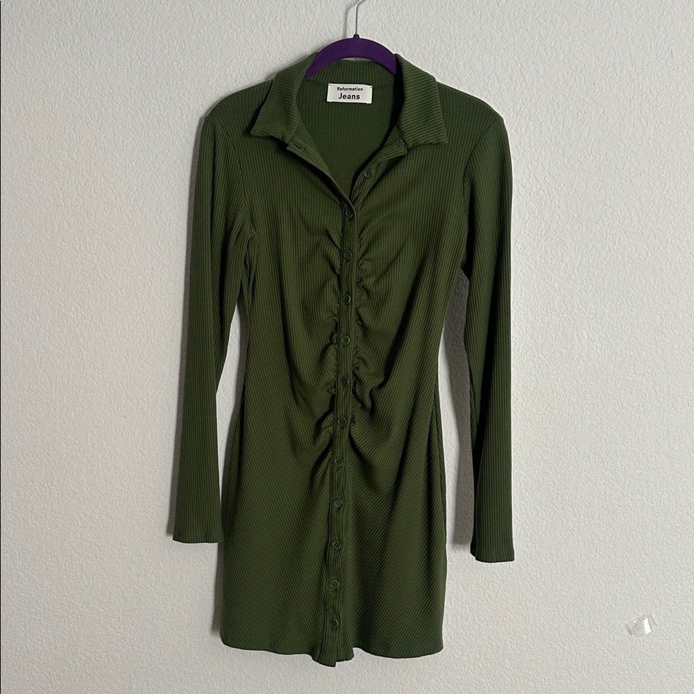 REFORMATION Amy hunter Greene ribbed stretch button front dress M - Picture 6 of 10